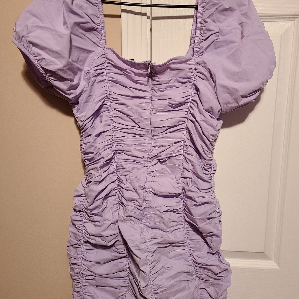 Lavender Puff Sleeve Ruched Fashion Nova Bodycon Dress Size L